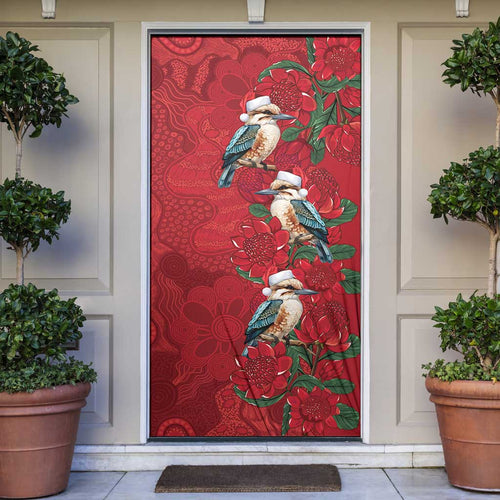 Aussie Kokaburra Waratah Christmas Door Cover Aboriginal Dots Painting - Aussie Hoodie