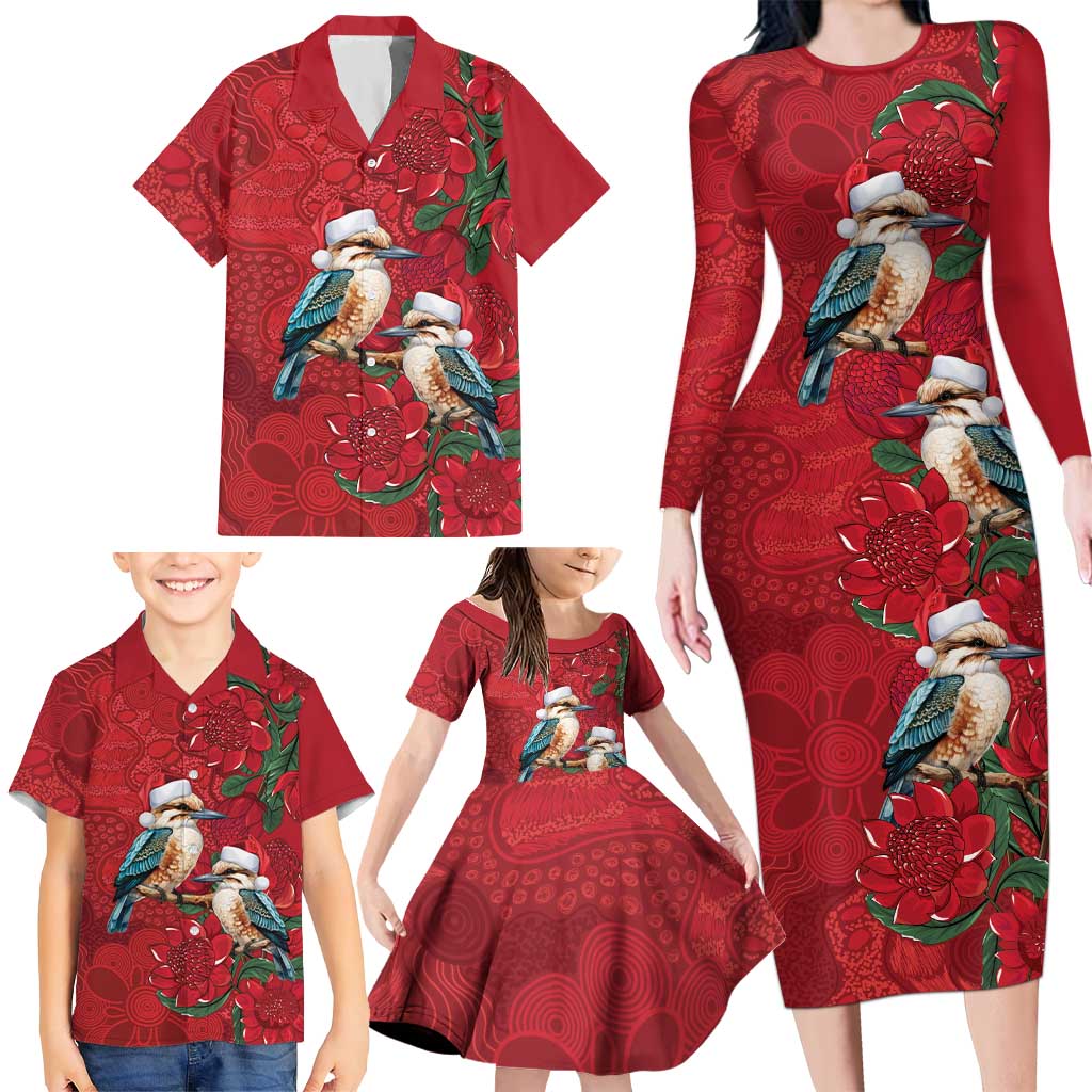 Aussie Kokaburra Waratah Christmas Family Matching Long Sleeve Bodycon Dress and Hawaiian Shirt Aboriginal Dots Painting - Aussie Hoodie