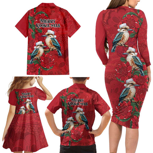 Aussie Kokaburra Waratah Christmas Family Matching Long Sleeve Bodycon Dress and Hawaiian Shirt Aboriginal Dots Painting - Aussie Hoodie