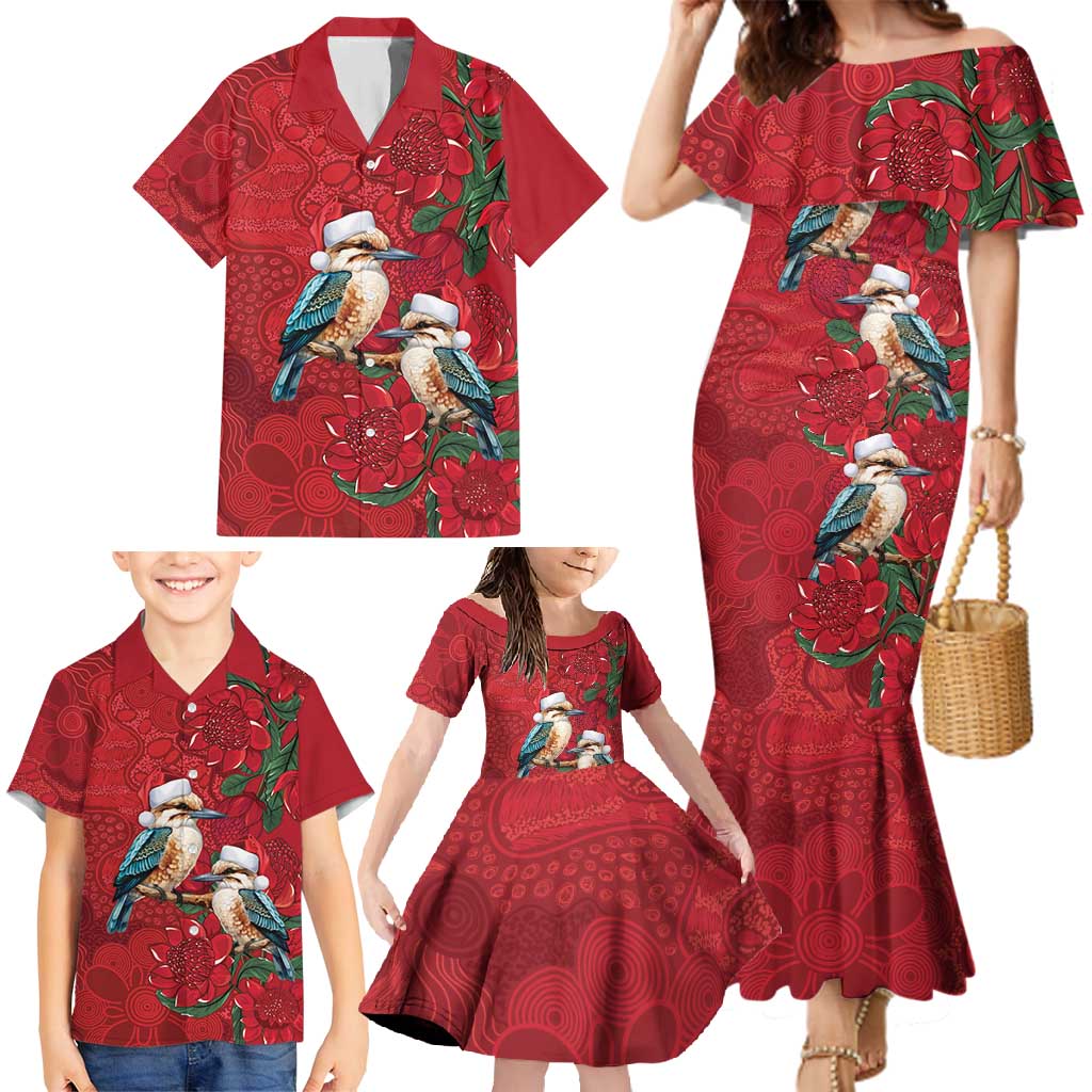 Aussie Kokaburra Waratah Christmas Family Matching Mermaid Dress and Hawaiian Shirt Aboriginal Dots Painting - Aussie Hoodie
