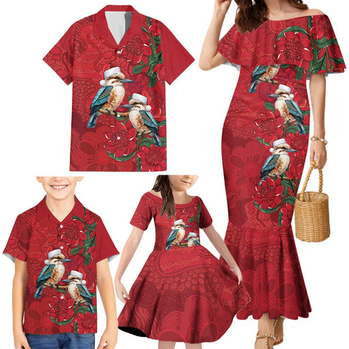 Aussie Kokaburra Waratah Christmas Family Matching Mermaid Dress and Hawaiian Shirt Aboriginal Dots Painting - Aussie Hoodie