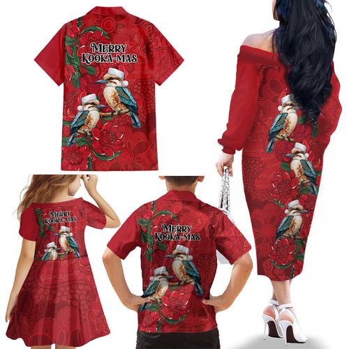 Aussie Kokaburra Waratah Christmas Family Matching Off The Shoulder Long Sleeve Dress and Hawaiian Shirt Aboriginal Dots Painting - Aussie Hoodie