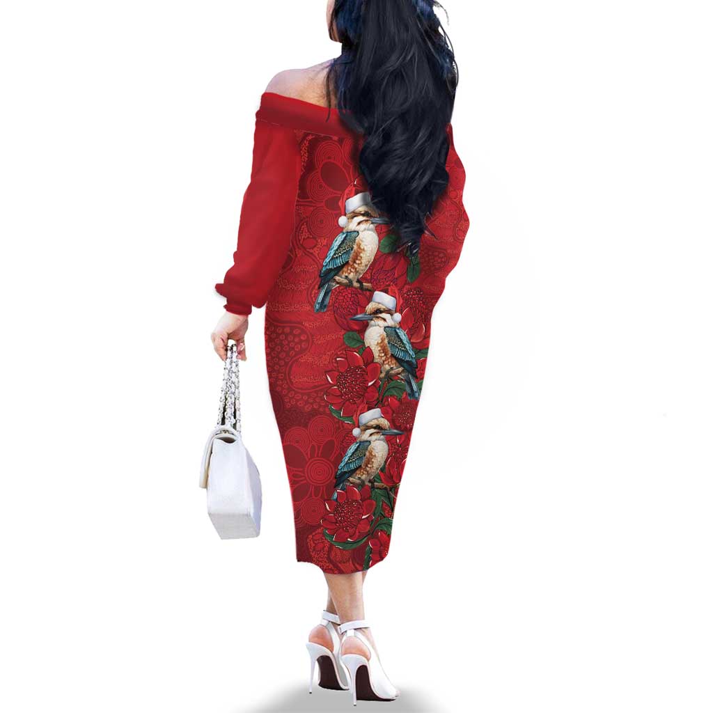 Aussie Kokaburra Waratah Christmas Family Matching Off The Shoulder Long Sleeve Dress and Hawaiian Shirt Aboriginal Dots Painting - Aussie Hoodie