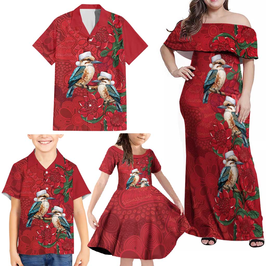 Aussie Kokaburra Waratah Christmas Family Matching Off Shoulder Maxi Dress and Hawaiian Shirt Aboriginal Dots Painting - Aussie Hoodie