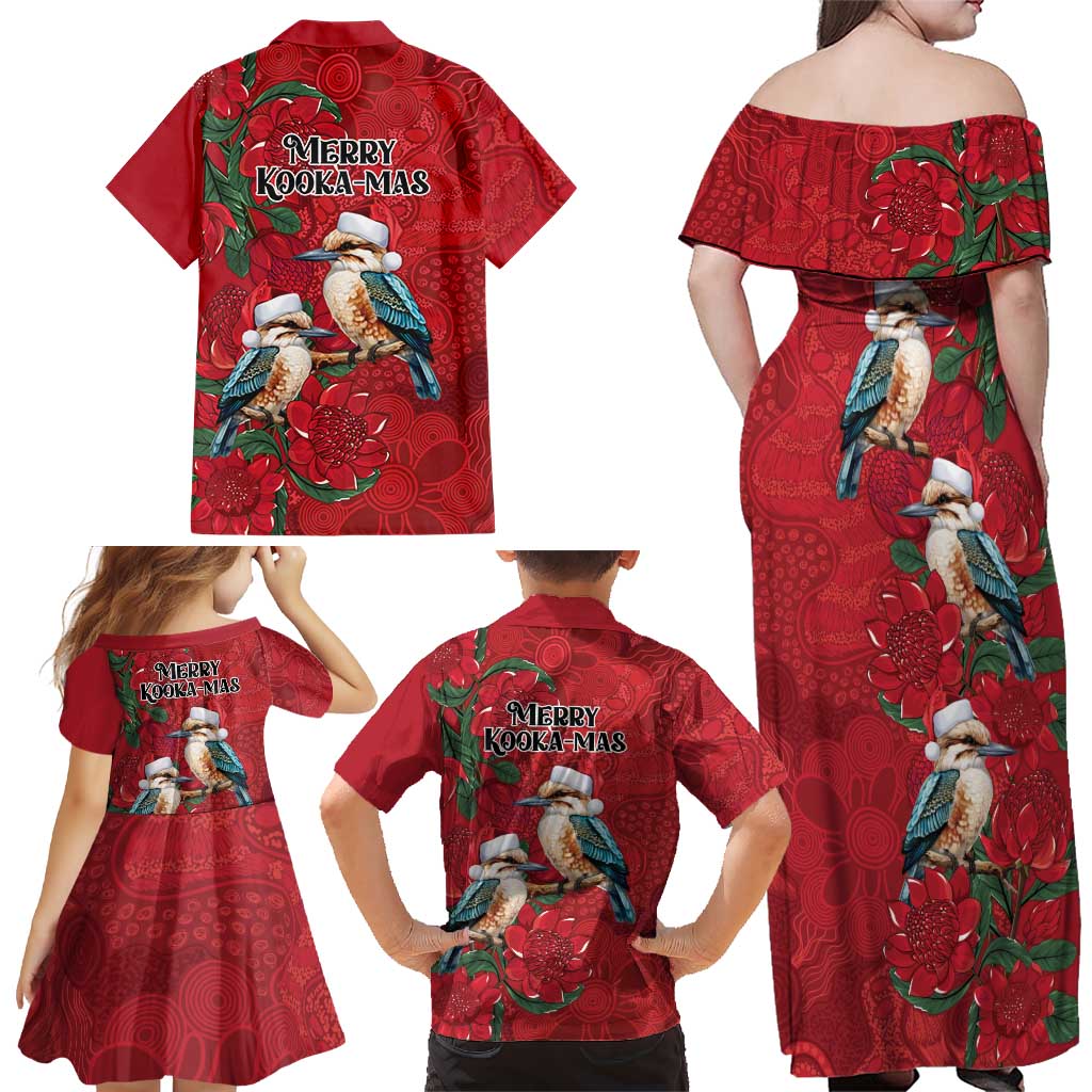 Aussie Kokaburra Waratah Christmas Family Matching Off Shoulder Maxi Dress and Hawaiian Shirt Aboriginal Dots Painting - Aussie Hoodie