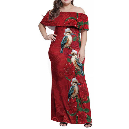 Aussie Kokaburra Waratah Christmas Family Matching Off Shoulder Maxi Dress and Hawaiian Shirt Aboriginal Dots Painting - Aussie Hoodie