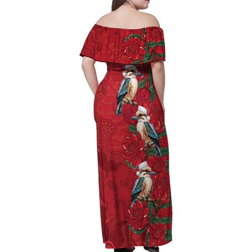 Aussie Kokaburra Waratah Christmas Family Matching Off Shoulder Maxi Dress and Hawaiian Shirt Aboriginal Dots Painting - Aussie Hoodie