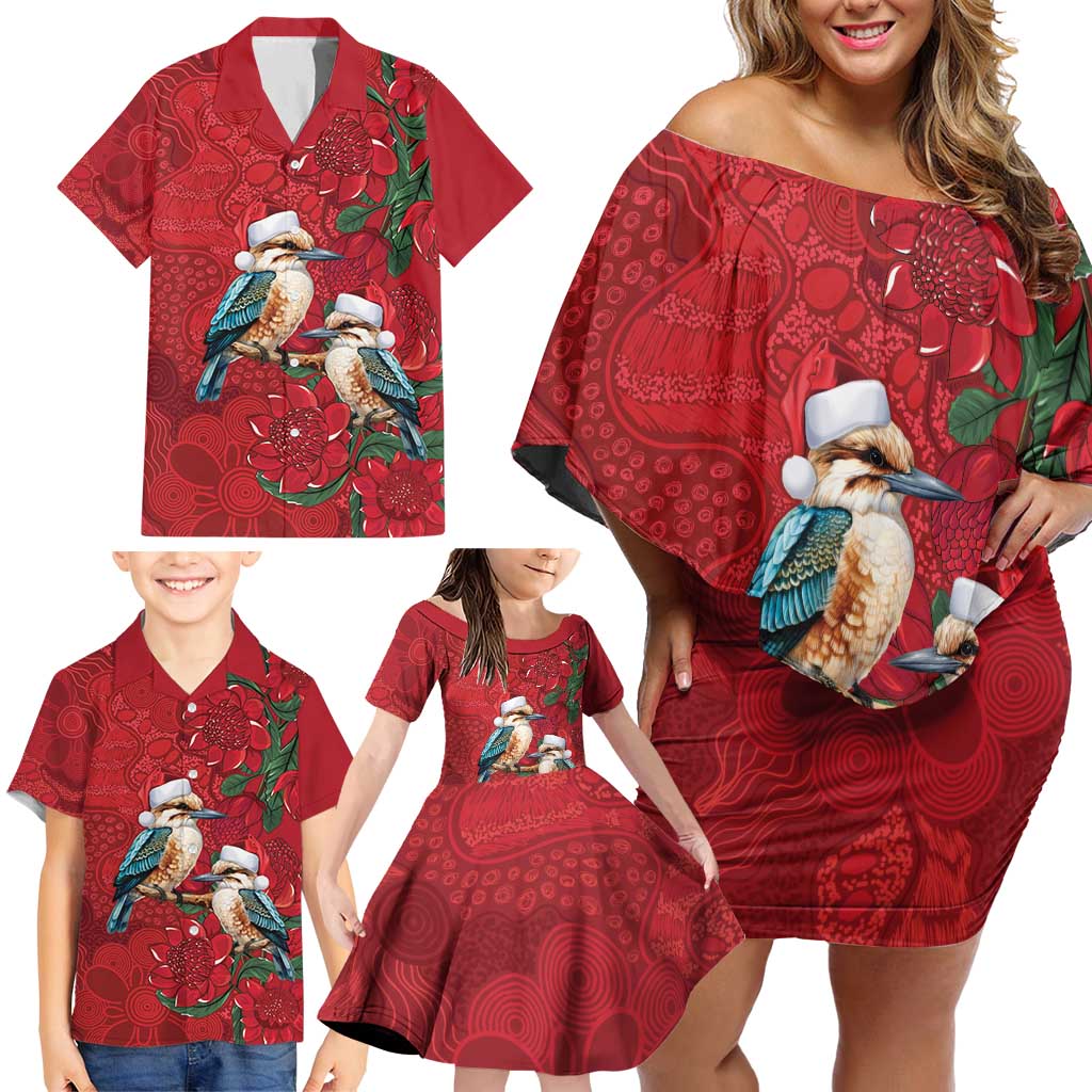 Aussie Kokaburra Waratah Christmas Family Matching Off Shoulder Short Dress and Hawaiian Shirt Aboriginal Dots Painting - Aussie Hoodie