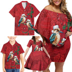 Aussie Kokaburra Waratah Christmas Family Matching Off Shoulder Short Dress and Hawaiian Shirt Aboriginal Dots Painting - Aussie Hoodie