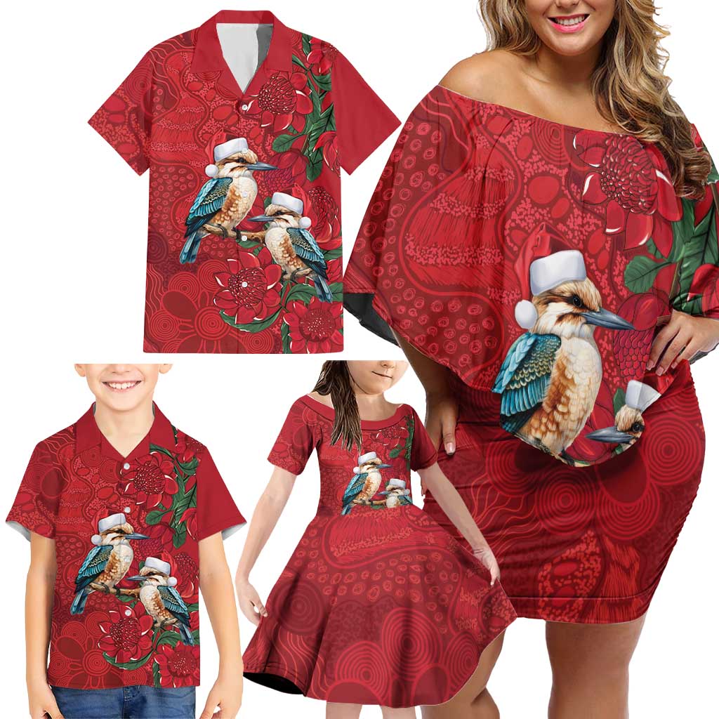 Aussie Kokaburra Waratah Christmas Family Matching Off Shoulder Short Dress and Hawaiian Shirt Aboriginal Dots Painting - Aussie Hoodie