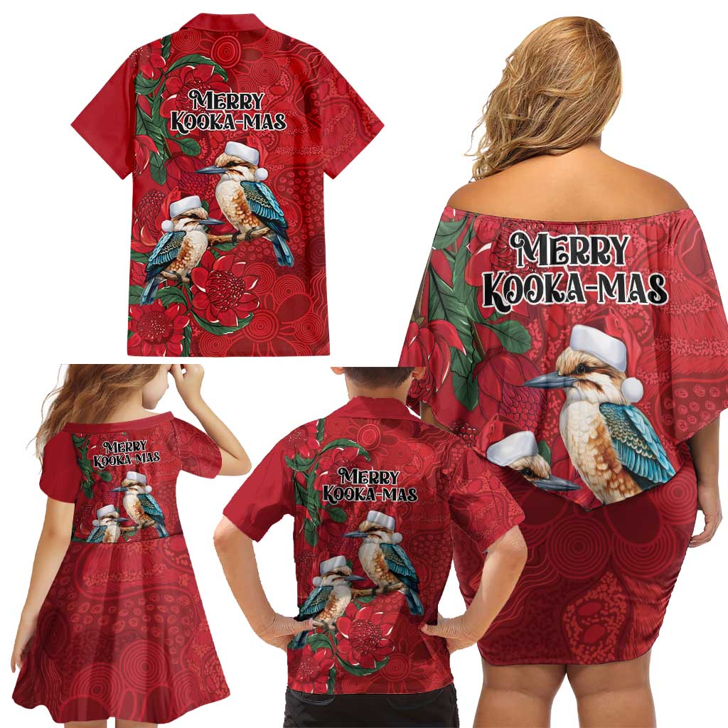 Aussie Kokaburra Waratah Christmas Family Matching Off Shoulder Short Dress and Hawaiian Shirt Aboriginal Dots Painting - Aussie Hoodie