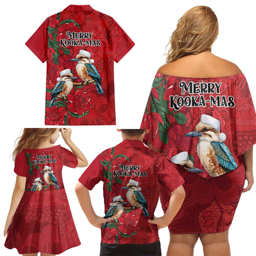 Aussie Kokaburra Waratah Christmas Family Matching Off Shoulder Short Dress and Hawaiian Shirt Aboriginal Dots Painting - Aussie Hoodie