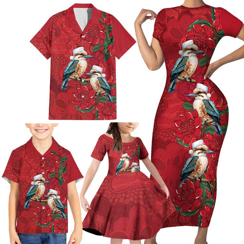 Aussie Kokaburra Waratah Christmas Family Matching Short Sleeve Bodycon Dress and Hawaiian Shirt Aboriginal Dots Painting - Aussie Hoodie