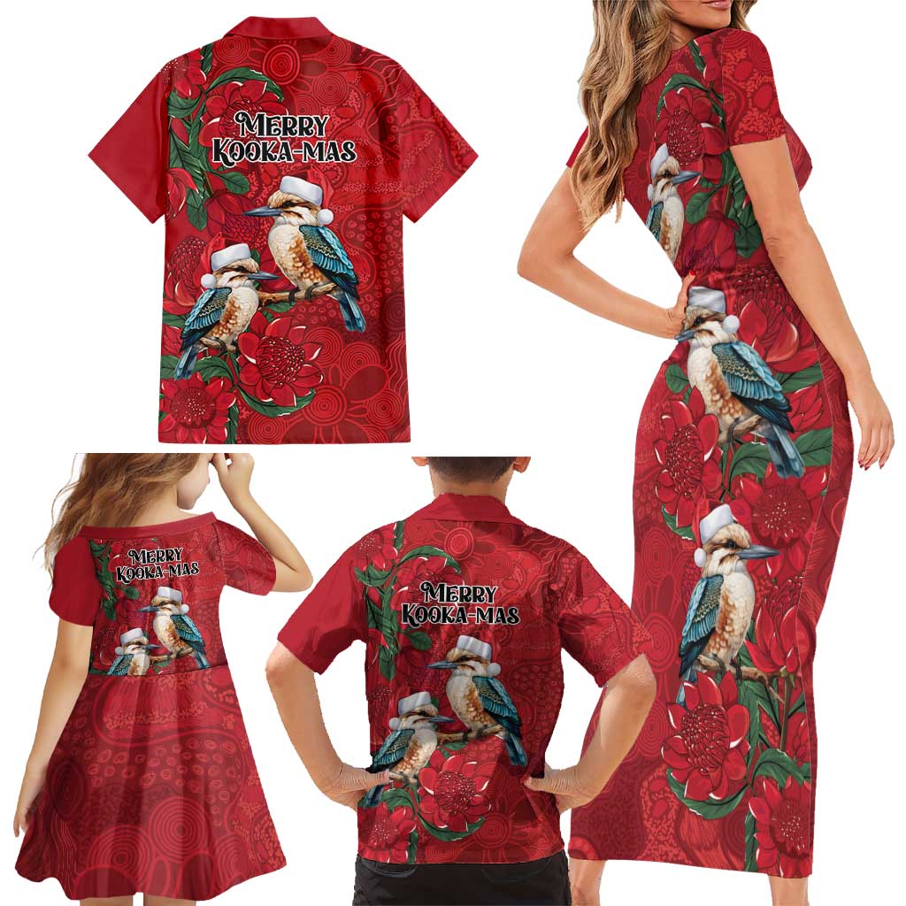 Aussie Kokaburra Waratah Christmas Family Matching Short Sleeve Bodycon Dress and Hawaiian Shirt Aboriginal Dots Painting - Aussie Hoodie