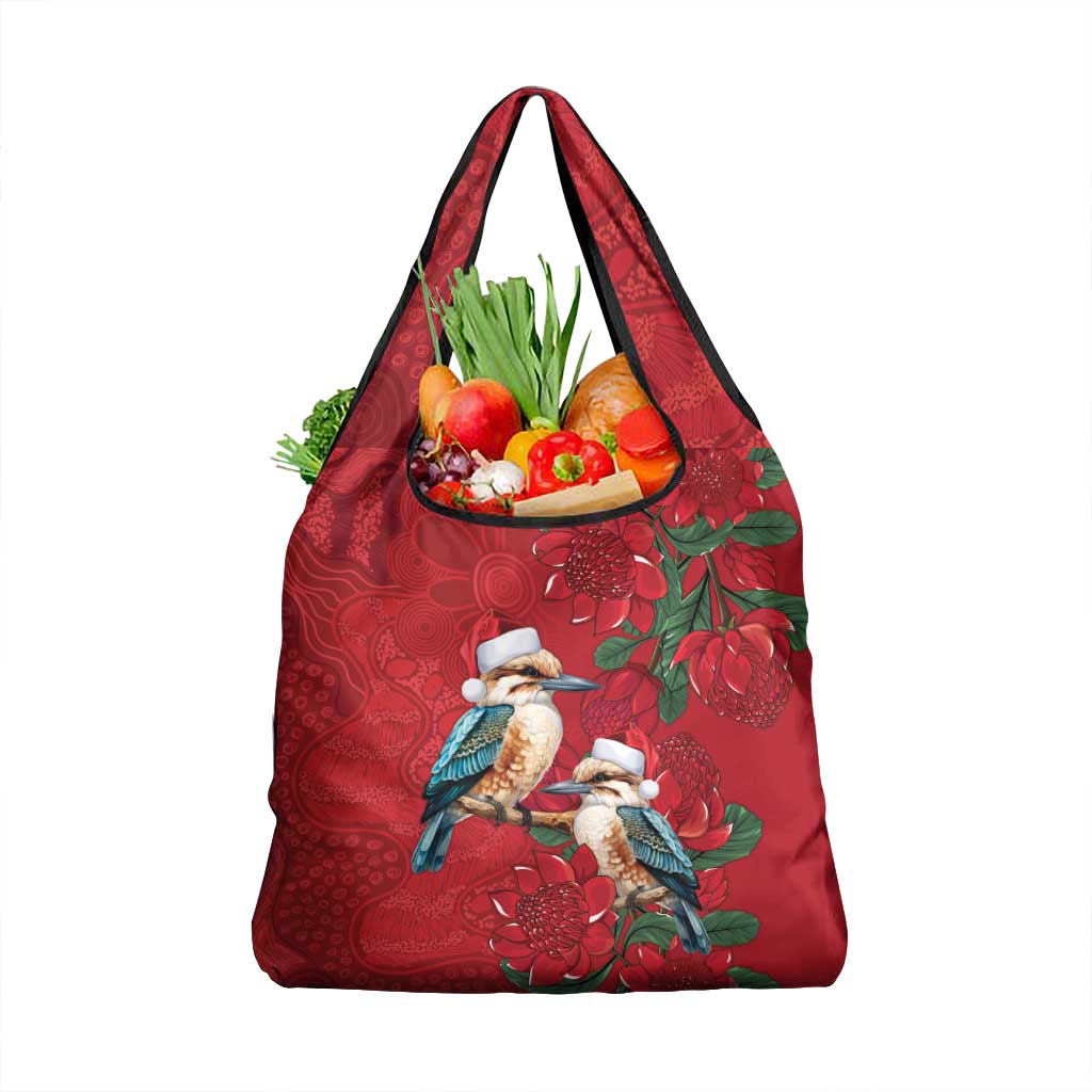 Aussie Kokaburra Waratah Christmas Grocery Bag Aboriginal Dots Painting - Aussie Hoodie