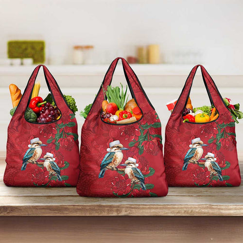 Aussie Kokaburra Waratah Christmas Grocery Bag Aboriginal Dots Painting - Aussie Hoodie