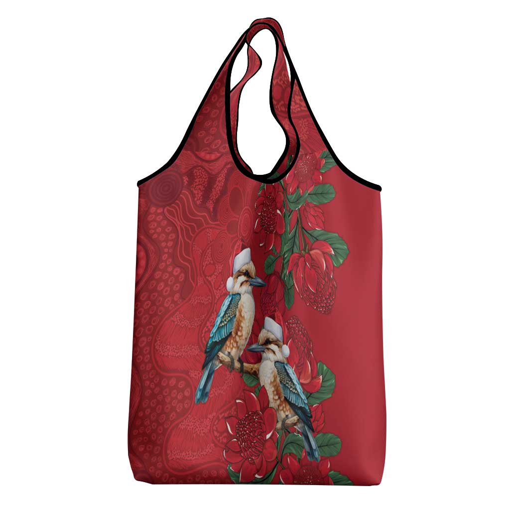 Aussie Kokaburra Waratah Christmas Grocery Bag Aboriginal Dots Painting - Aussie Hoodie