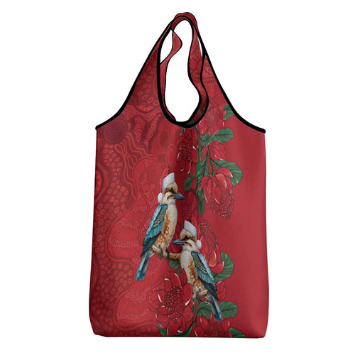 Aussie Kokaburra Waratah Christmas Grocery Bag Aboriginal Dots Painting - Aussie Hoodie
