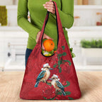 Aussie Kokaburra Waratah Christmas Grocery Bag Aboriginal Dots Painting - Aussie Hoodie