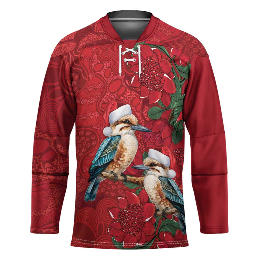 Aussie Kokaburra Waratah Christmas Hockey Jersey Aboriginal Dots Painting - Aussie Hoodie