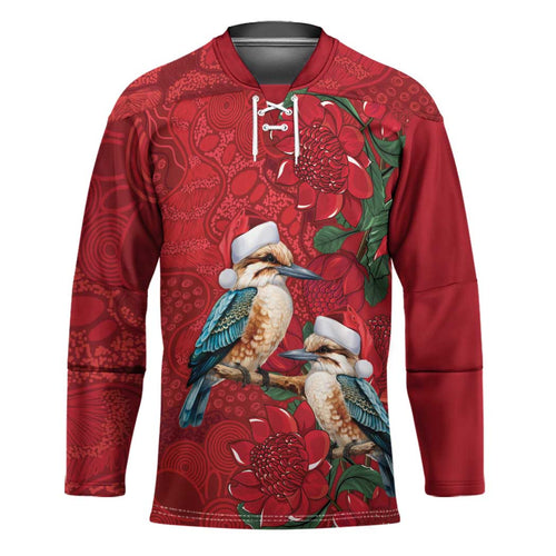 Aussie Kokaburra Waratah Christmas Hockey Jersey Aboriginal Dots Painting - Aussie Hoodie