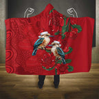 Aussie Kokaburra Waratah Christmas Hooded Blanket Aboriginal Dots Painting - Aussie Hoodie
