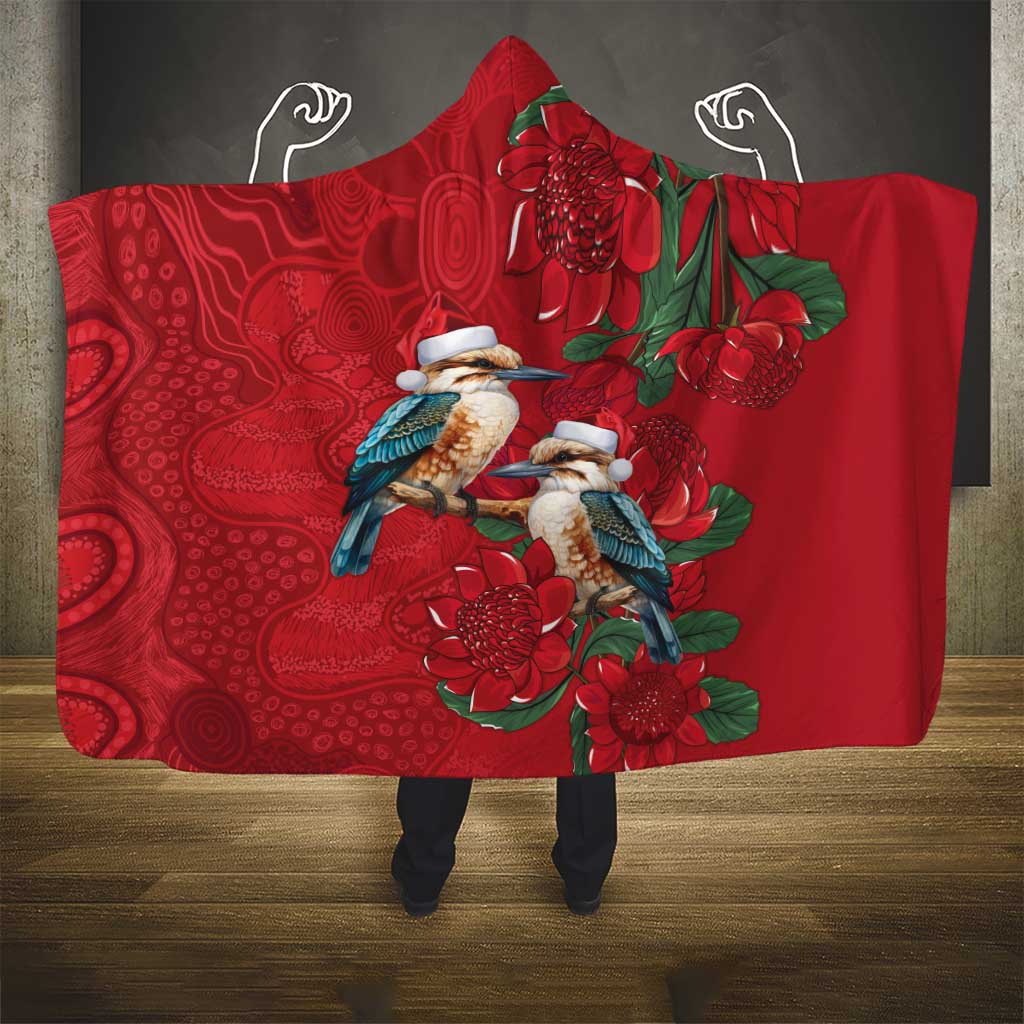 Aussie Kokaburra Waratah Christmas Hooded Blanket Aboriginal Dots Painting - Aussie Hoodie