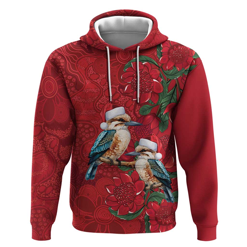 Aussie Kokaburra Waratah Christmas Hoodie Aboriginal Dots Painting - Aussie Hoodie