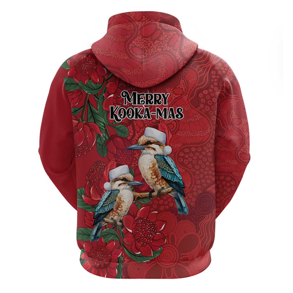 Aussie Kokaburra Waratah Christmas Hoodie Aboriginal Dots Painting - Aussie Hoodie