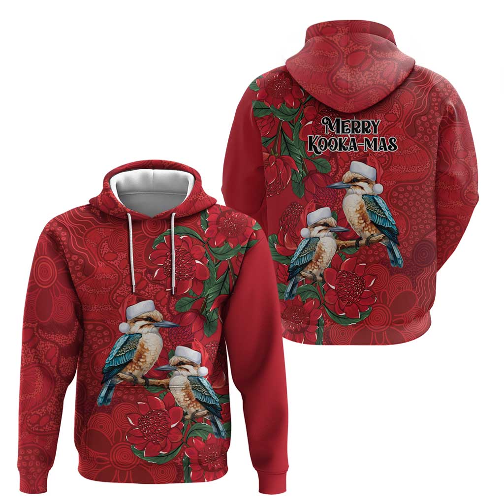 Aussie Kokaburra Waratah Christmas Hoodie Aboriginal Dots Painting - Aussie Hoodie