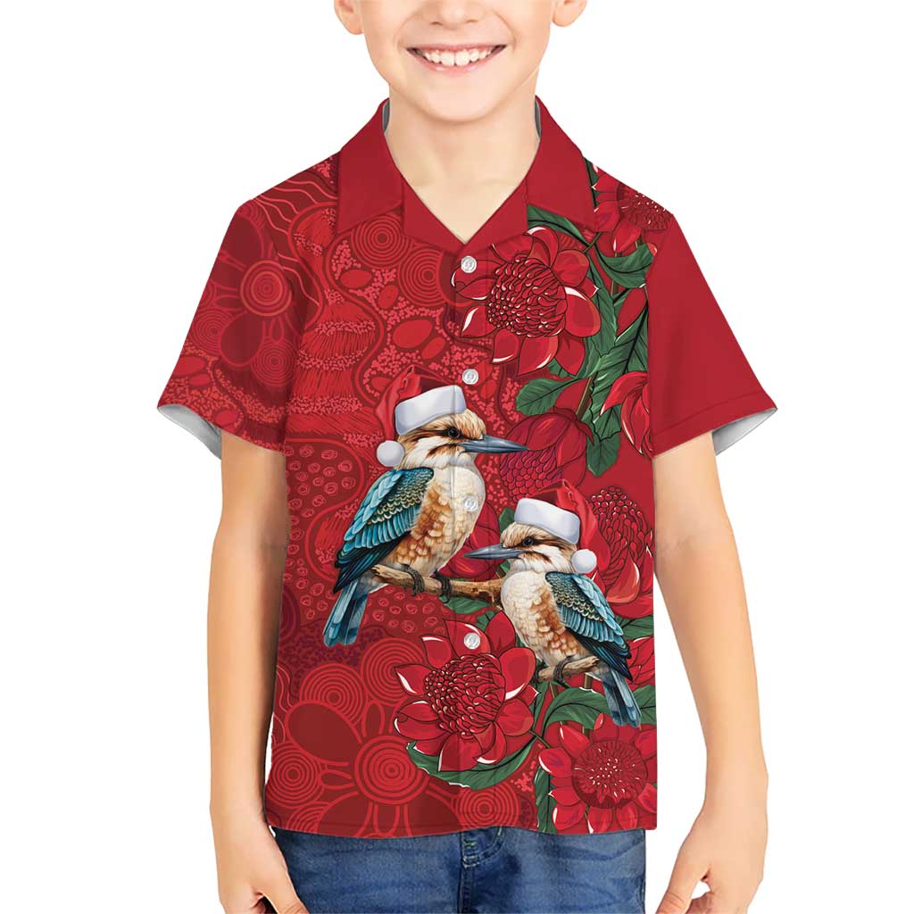 Aussie Kokaburra Waratah Christmas Kid Hawaiian Shirt Aboriginal Dots Painting - Aussie Hoodie