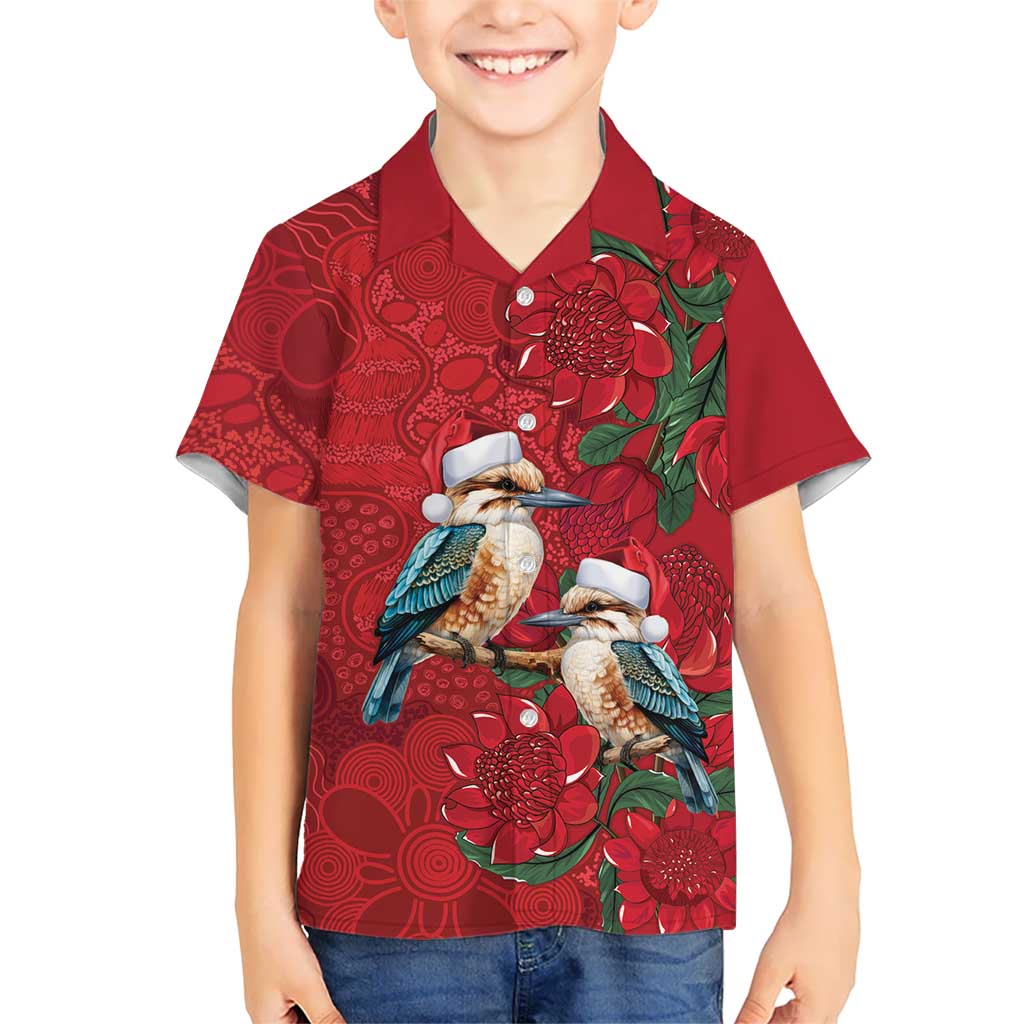 Aussie Kokaburra Waratah Christmas Kid Hawaiian Shirt Aboriginal Dots Painting - Aussie Hoodie