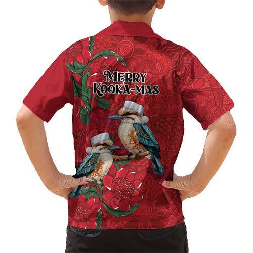 Aussie Kokaburra Waratah Christmas Kid Hawaiian Shirt Aboriginal Dots Painting - Aussie Hoodie