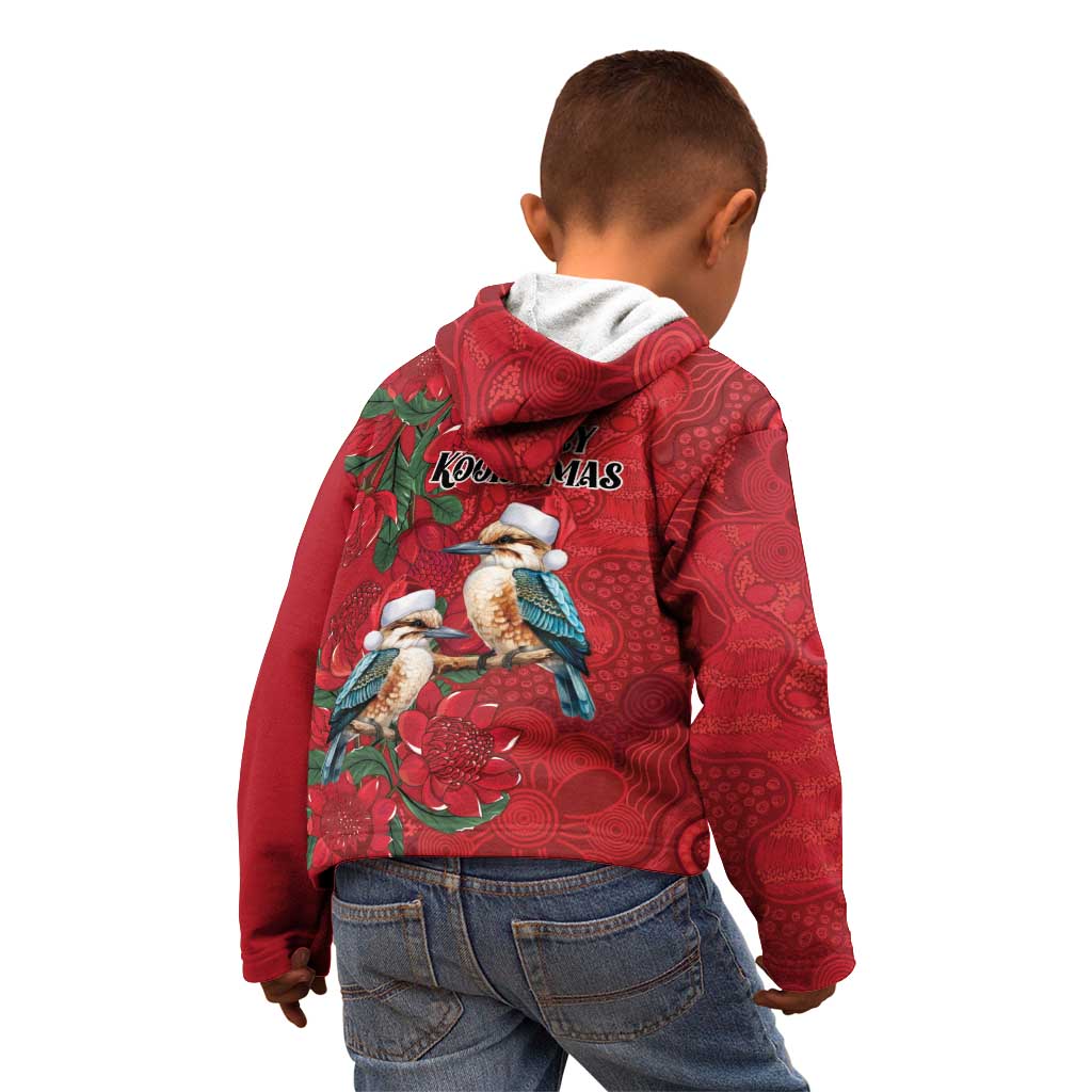 Aussie Kokaburra Waratah Christmas Kid Hoodie Aboriginal Dots Painting - Aussie Hoodie