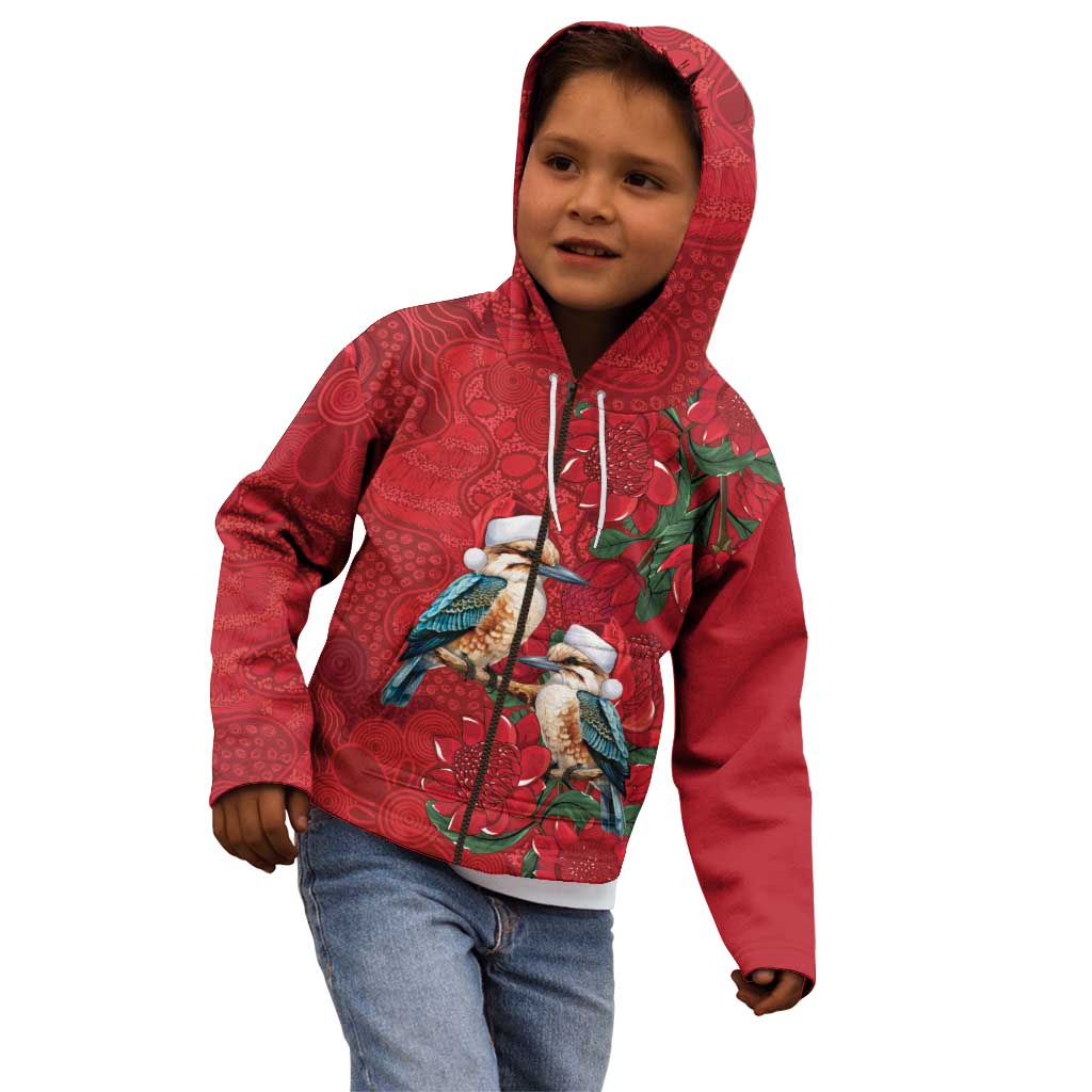 Aussie Kokaburra Waratah Christmas Kid Hoodie Aboriginal Dots Painting - Aussie Hoodie