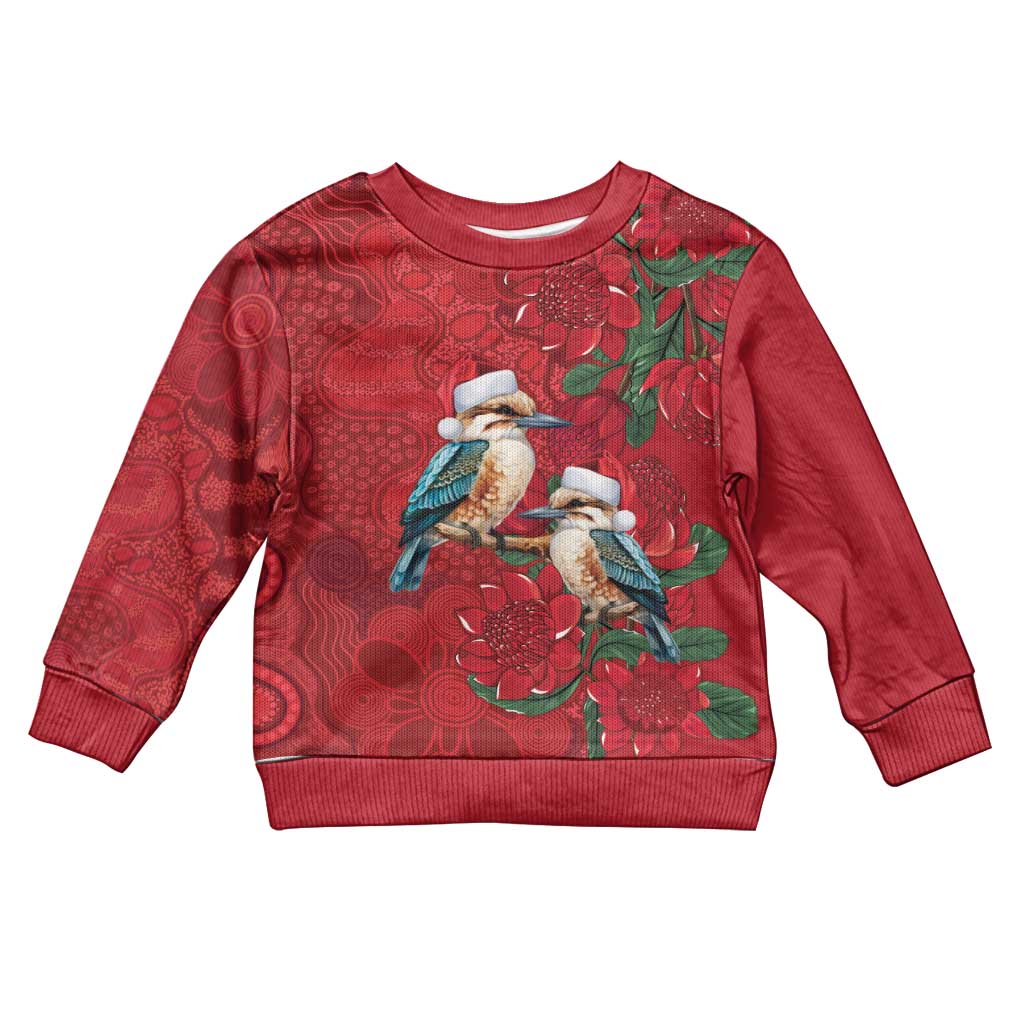 Aussie Kokaburra Waratah Christmas Kid Ugly Christmas Sweater Aboriginal Dots Painting - Aussie Hoodie