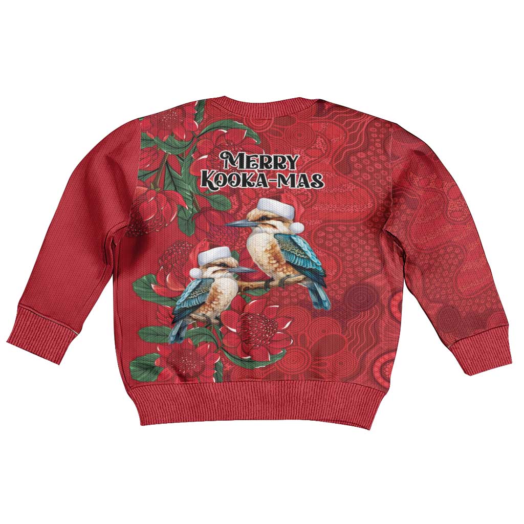 Aussie Kokaburra Waratah Christmas Kid Ugly Christmas Sweater Aboriginal Dots Painting - Aussie Hoodie
