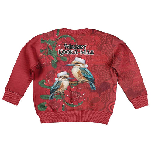 Aussie Kokaburra Waratah Christmas Kid Ugly Christmas Sweater Aboriginal Dots Painting - Aussie Hoodie