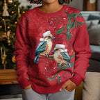 Aussie Kokaburra Waratah Christmas Kid Ugly Christmas Sweater Aboriginal Dots Painting - Aussie Hoodie