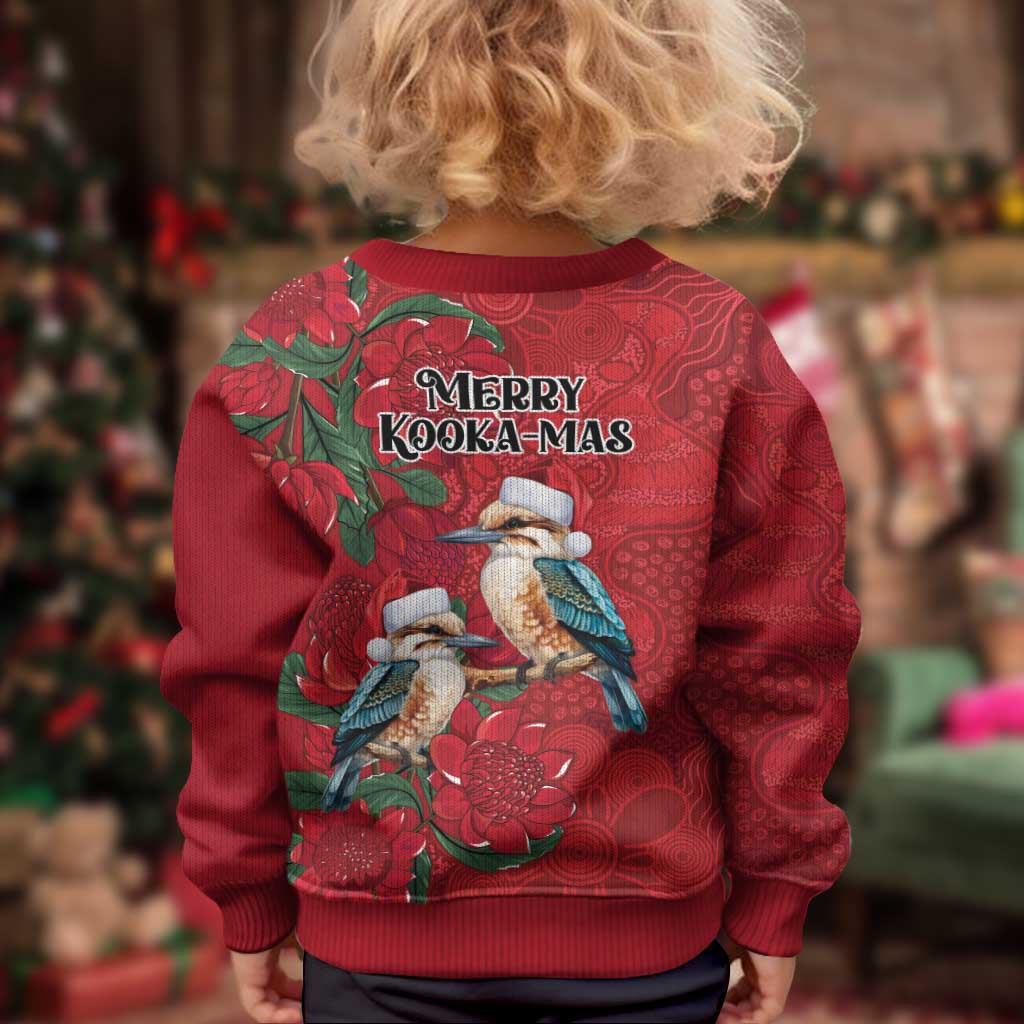 Aussie Kokaburra Waratah Christmas Kid Ugly Christmas Sweater Aboriginal Dots Painting - Aussie Hoodie