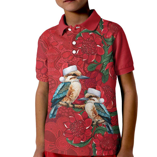 Aussie Kokaburra Waratah Christmas Kid Polo Shirt Aboriginal Dots Painting - Aussie Hoodie