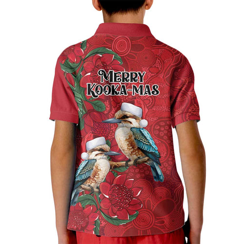 Aussie Kokaburra Waratah Christmas Kid Polo Shirt Aboriginal Dots Painting - Aussie Hoodie