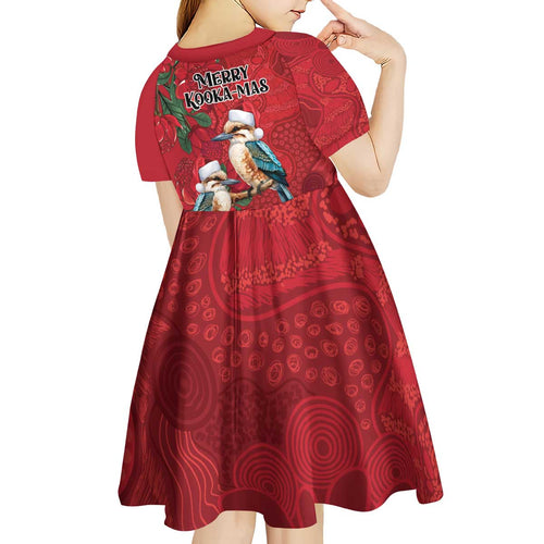 Aussie Kokaburra Waratah Christmas Kid Short Sleeve Dress Aboriginal Dots Painting - Aussie Hoodie