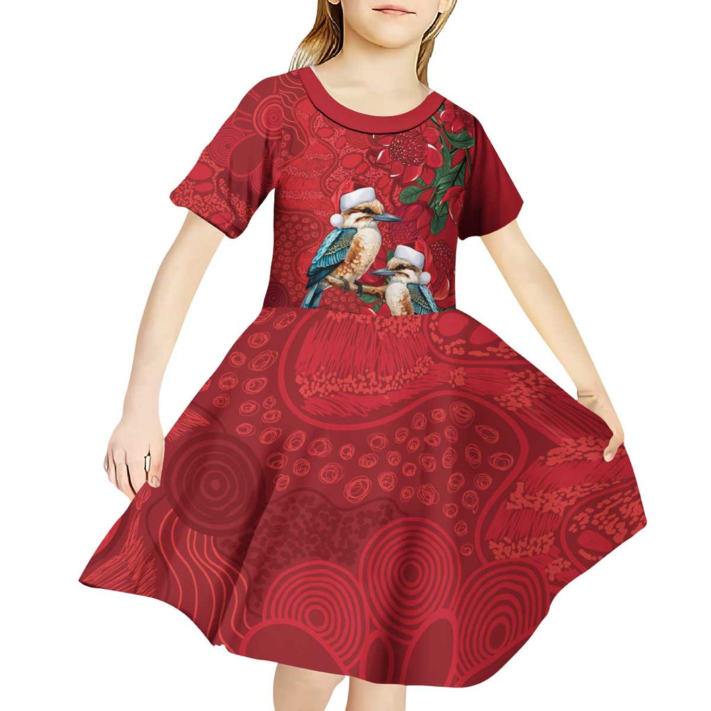 Aussie Kokaburra Waratah Christmas Kid Short Sleeve Dress Aboriginal Dots Painting - Aussie Hoodie