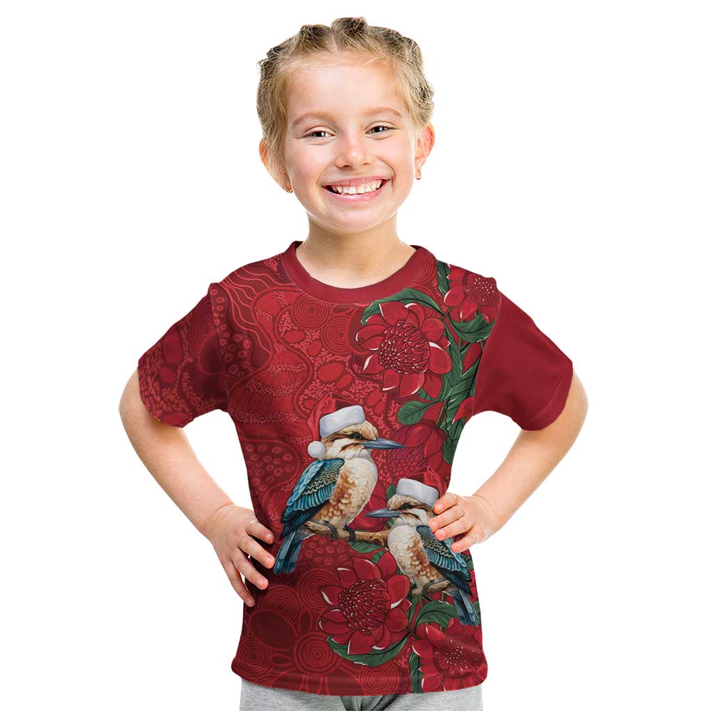 Aussie Kokaburra Waratah Christmas Kid T Shirt Aboriginal Dots Painting - Aussie Hoodie