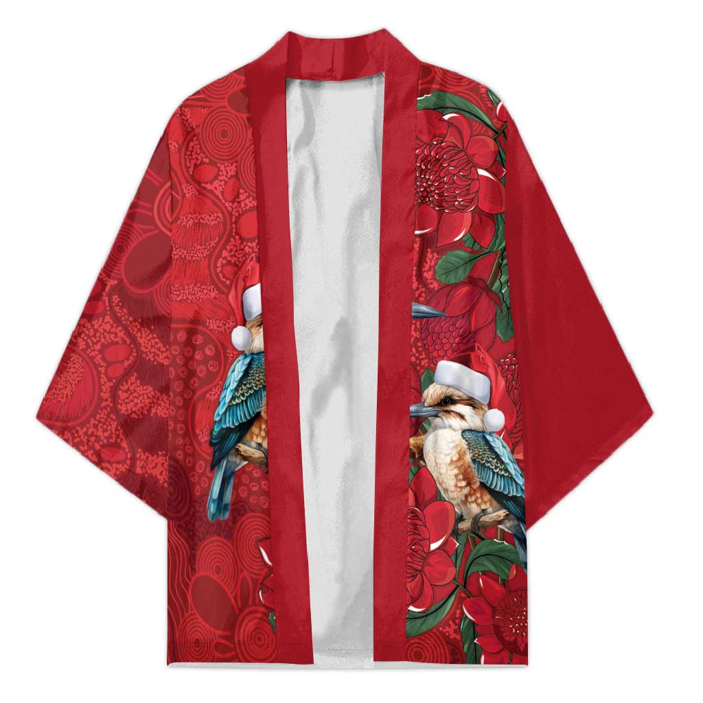 Aussie Kokaburra Waratah Christmas Kimono Aboriginal Dots Painting - Aussie Hoodie
