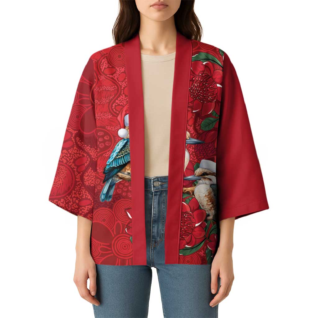 Aussie Kokaburra Waratah Christmas Kimono Aboriginal Dots Painting - Aussie Hoodie