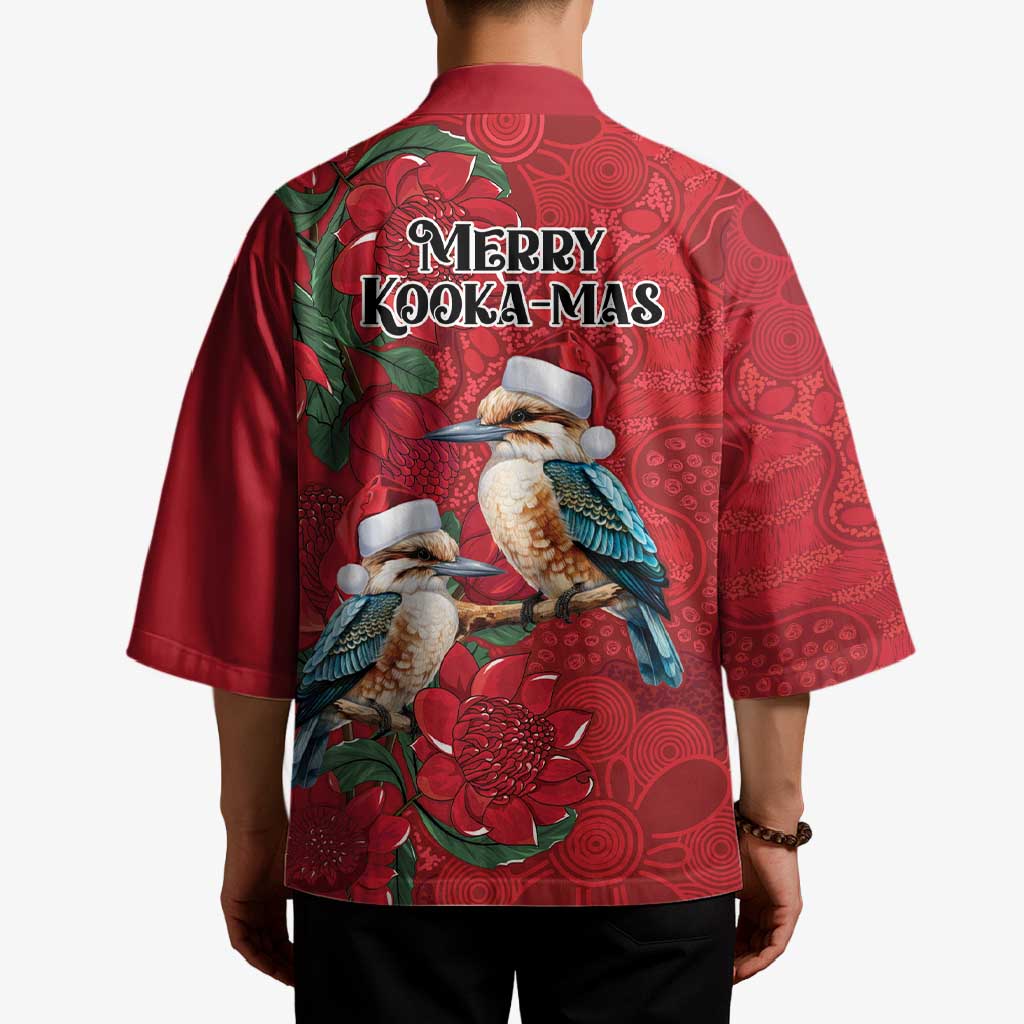Aussie Kokaburra Waratah Christmas Kimono Aboriginal Dots Painting - Aussie Hoodie