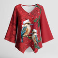 Aussie Kokaburra Waratah Christmas Kimono Sleeve Blouse Aboriginal Dots Painting - Aussie Hoodie