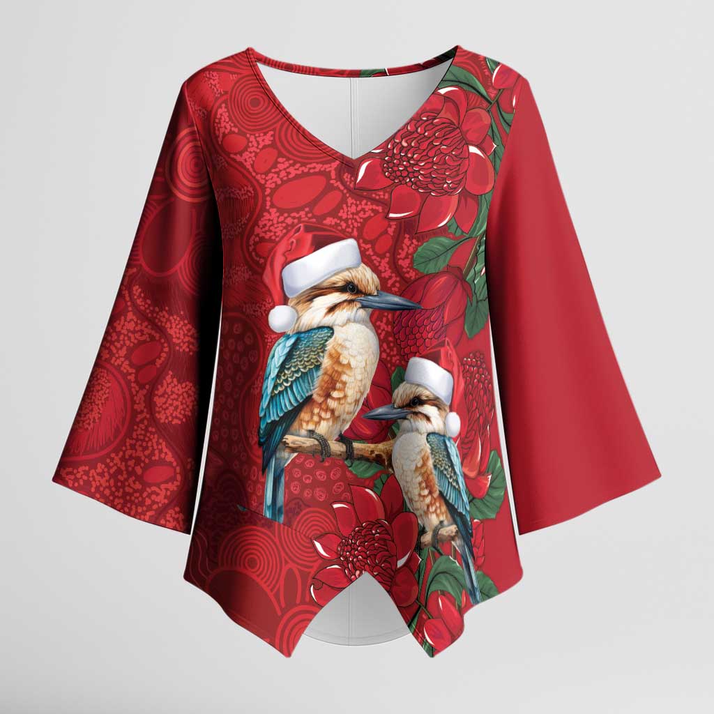 Aussie Kokaburra Waratah Christmas Kimono Sleeve Blouse Aboriginal Dots Painting - Aussie Hoodie